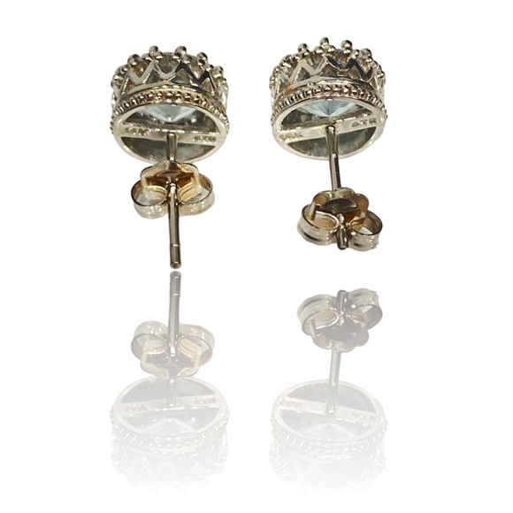 14k White Gold Earrings Aquamarine Stone - Picture 7 of 9